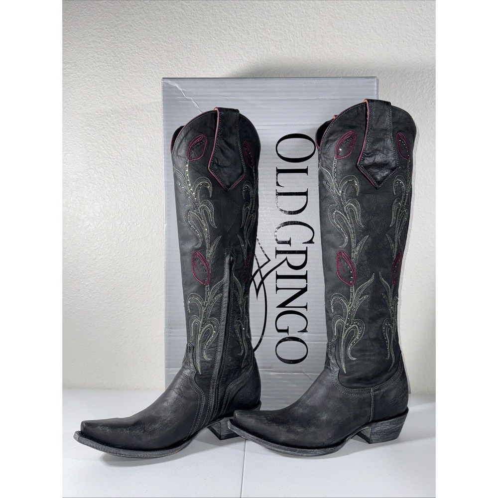 Old Gringo 7 B Black Delaney 18" Tall Rhinestone Cowboy Boots Western Wedding